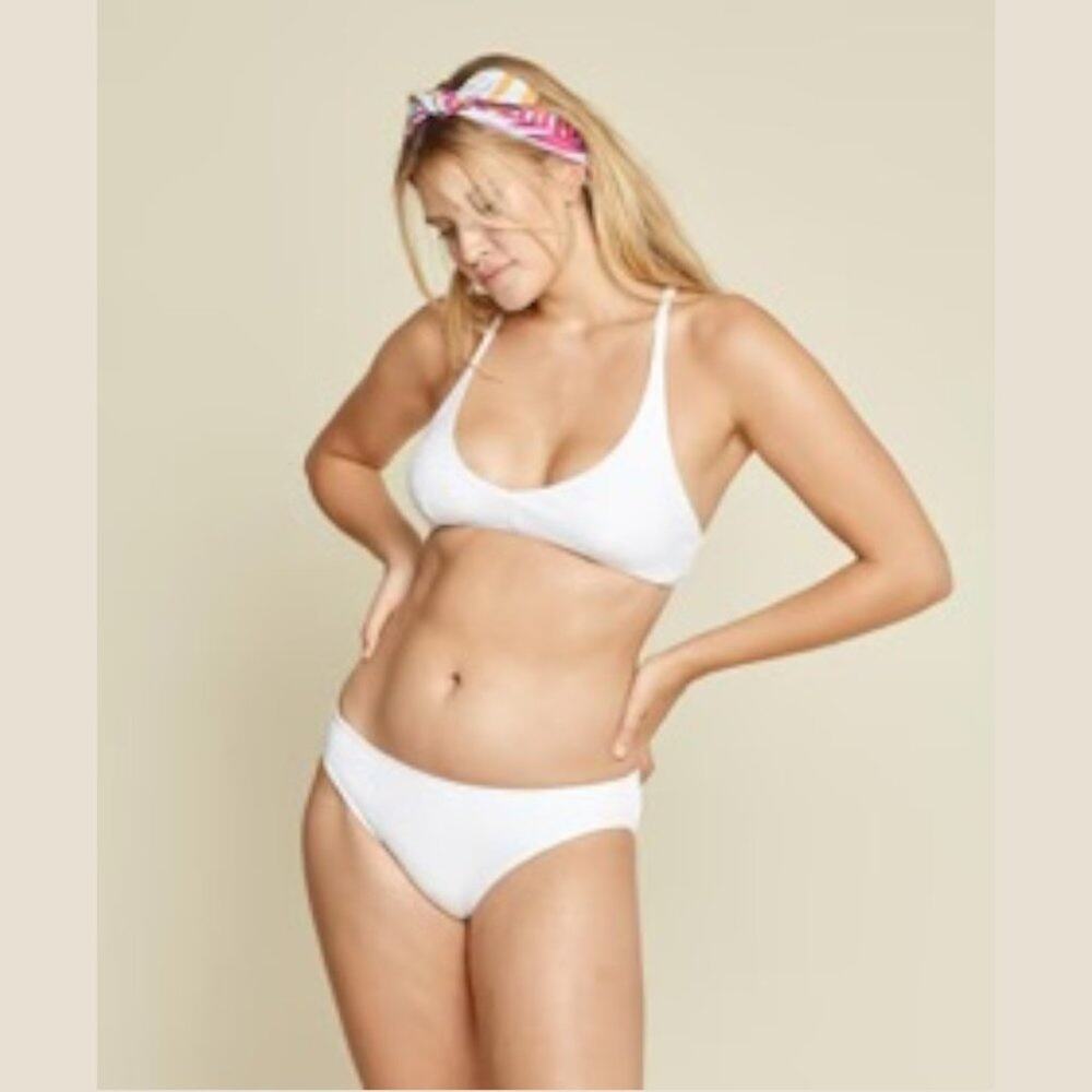 Andie Swim The Bikini Bottom White Ribbed Coconut Size Large NWT $52 MSRP